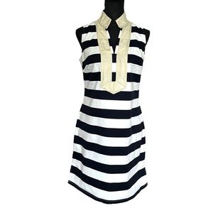 SAIL to Sable Classic Navy and White Striped Gold Collar Sleeveless Dress